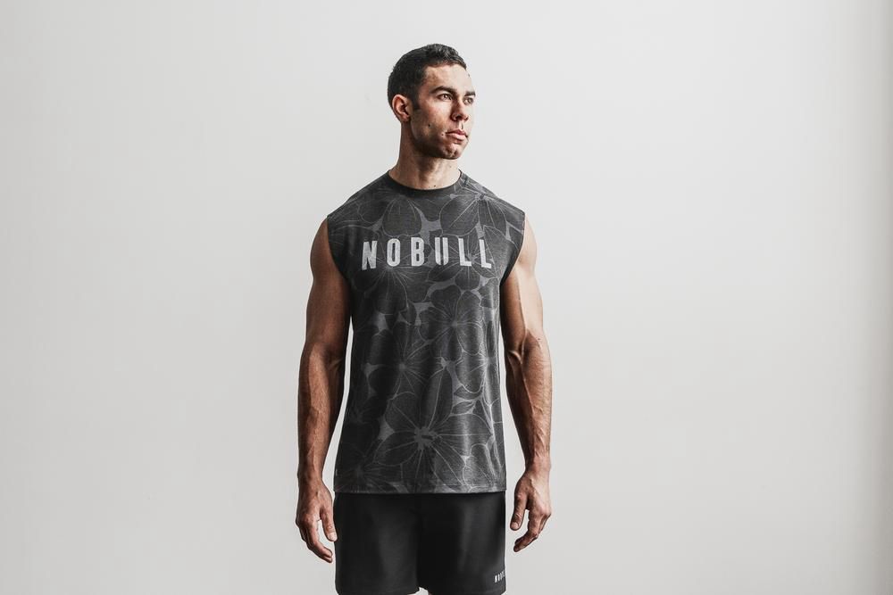 NOBULL Men's Sleeveless Tee - Charcoal Hibiscus - Ireland (5784MAFHW)